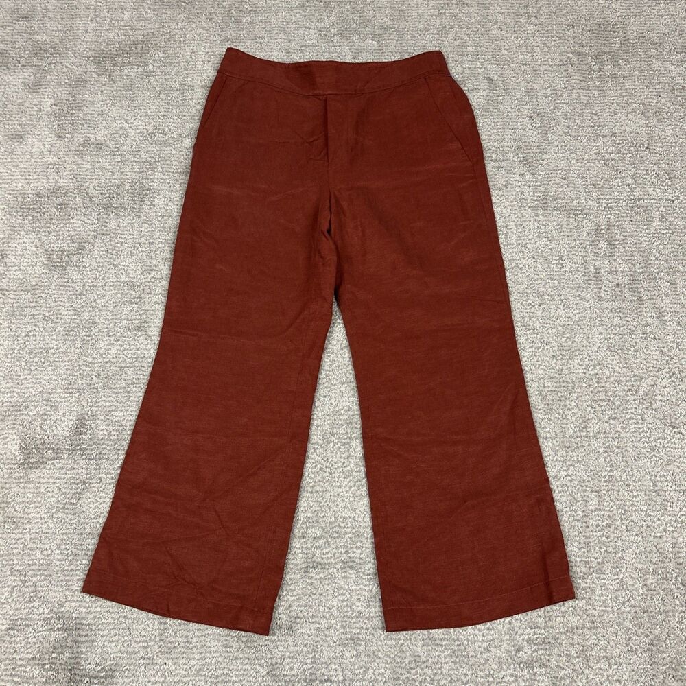 Club Monaco Wide Leg Pants Womens 2 Copper Stretch Waist Pull On Linen Blend
